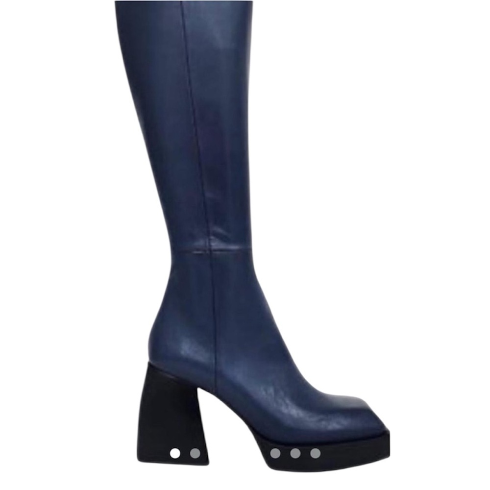 NWT Jeffrey Campbell Dauphin Knee-high Square-toe Heel Boots Size 10 Navy